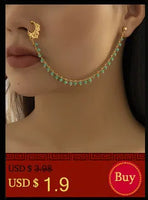 Lacteo Trendy Nose Rings for Women Connecting Earrings Black Green Small Crystal Beads Fake Nostril Piercing Clip Jewelry Ladies