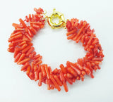 Coral Bracelet  !  Classic 3 strands of natural irregular orange coral bracelet  9.5"
