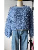 Fringe Crochet Jumper Rainbow Color Handmade Sweater Crew Neck Thick Needles Knit Pullover Knitwear Autumn/Winter Women Clothing
