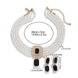 1Set Luxury Multilayer Imitation Pearl Necklace Earrings For Women Girls Temperament Jewelry Bridal Rhinestone Wedding Jewelry