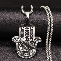 Hamsa Hand Stainless Steel Necklace Gold Color Amulet Hand of Fatima Necklaces Islamic Religious Arabic Jewelry mano de fatima