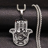 Hamsa Hand Stainless Steel Necklace Gold Color Amulet Hand of Fatima Necklaces Islamic Religious Arabic Jewelry mano de fatima