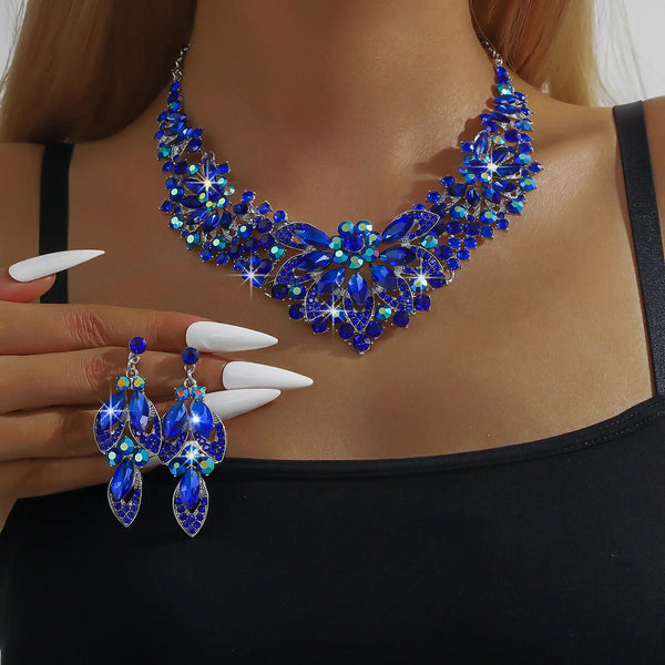 3PC Women's Wedding Season Fashion Luxury Flower Necklace Earrings Jewelry Set Suitable for Wedding Parties and Festival Gifts