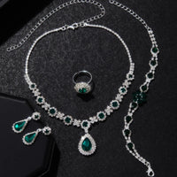 Retro and Trendy Zircon Droplet Shaped Pendant Necklace Bracelet, Ring Earrings, Women's Classic Jewelry Set Party Accessories