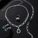 Retro and Trendy Zircon Droplet Shaped Pendant Necklace Bracelet, Ring Earrings, Women's Classic Jewelry Set Party Accessories