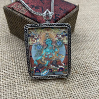Retro Tibetan Thangka Green Tara Buddha Pendant Necklace - Lucky Guardian Art Collection, Alloy Crafts Home Decor Guardian De
