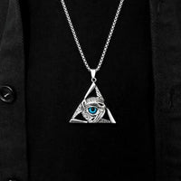 Retro God's Eye Triangular Devil's Eye Pendant Necklace Men's Fashion Hip Hop Trendy Cool Jewelry