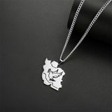 EUEAVAN Iran Map Pendant Necklace Stainless Steel Peace Dove Olive Branch Persian Calligraphy Necklaces Iranian Country Jewelry