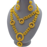 Dubai 24K Gold Color Jewelry Sets Wedding African Long Necklace Earrings For Women Nigerian Indian Bridal 2PCS Set Party Gifts
