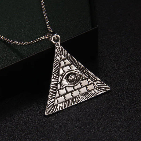 European and American fashion personality versatile pyramid wisdom eye necklace for men and women, simple street accessories