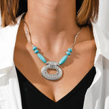 Ethnic Antique Silver Color Moon Choker Necklaces for Women Boho Turquoise Necklace Girls Party Jewelry Gifts