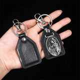 PU Leather Keychain Saint Christopher Charm Pendant Men Antique Bronze Plated Hook Keychain Car Keychain