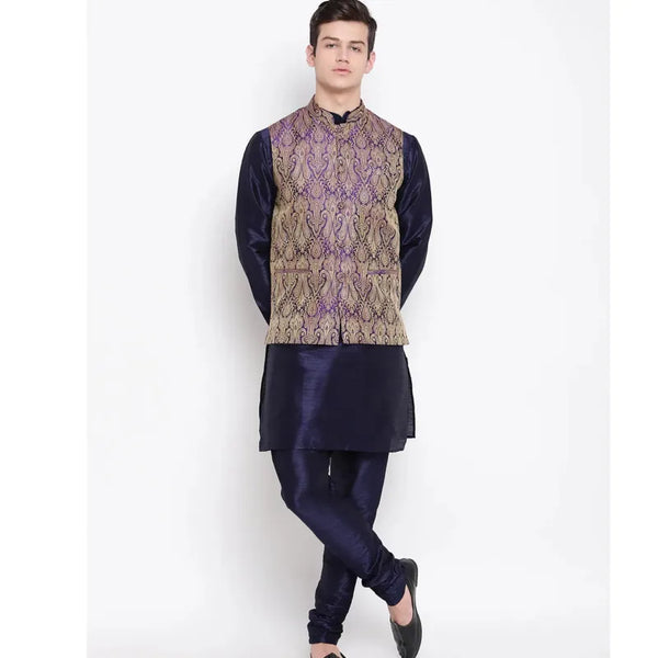 Indian Men's Traditional Long Top/pants/Nehru Vest Three Piece Men's Kurta Set
