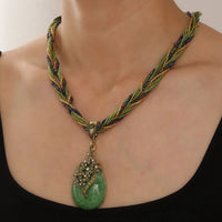 Bohemia Ethnic Resin Stone Pendant Necklace Women Crystal Flower Decoration Multilayer Beads Chain Choker Necklace Collar