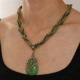 Bohemia Ethnic Resin Stone Pendant Necklace Women Crystal Flower Decoration Multilayer Beads Chain Choker Necklace Collar