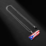 2024 New fashion vintage dripping stainless steel Puerto Rico map flag pendant necklace men's and women's collarbone chain acces
