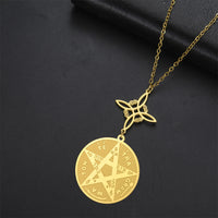 EUEAVAN God Name Tetragrammaton Pentacle Necklaces Stainless Steel Sacred Witch Knot Pendant Chain Solomon Seal Amulet Jewelry
