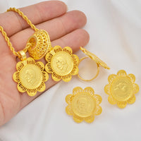 Ethiopian Gold Color Coin Jewelry Sets for Women Necklaces Earrings Rings Eritrean African Ethnic Wedding Party Gifts #153216