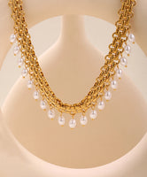 Stainless Steel Crawler Necklace Bracelet For Women 18k Gold Plated Imitation Pearl Tassel Charm Women's Necklaces Bracelets Set