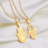 Anniyo Hamsa Hand Pendant Necklaces for Women Girl Men Arab Middle East Palm Shaped Ethnic Jewelry @276821