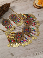 KMVEXO Gypsy Bohemia Chic Vintage Metal Coin Crystal Tassel Jewelry Sets Women Hippie Turkish Ethnic Tribal Necklace Earring Set