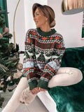 New Knitted Sweater 20255 O Neck Loose Christmas Print Long-sleeved Women's Sweater Winter Fashion Elegant Casual Sweaters
