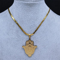 Hamsa Hand Stainless Steel Necklace Gold Color Amulet Hand of Fatima Necklaces Islamic Religious Arabic Jewelry mano de fatima