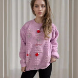 Christmas Sweater Women 2024 Korean Style O Neck Casual Loose Jumper Women Chic O Neck Peark Bow New Year Sweater Knitwear