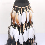 Fashion Boho Style Feather Headband Hairpiece Beads Feather Headdress Handmade Girls Hair Accessories High Quality