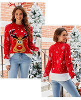 Christmas Knitwears Sweater Women Autumn And Winter New O Neck Long Sleeve Printed Fashion Casual Knitted Pullovers Feminina Top