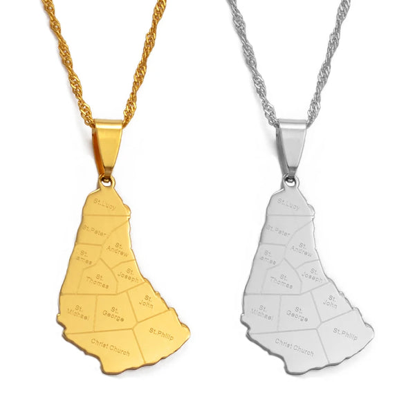 Anniyo Map of the Barbados Island With City Name Pendant Necklaces Gold Color Maps Jewelry #043521