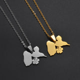 Anniyo Guadeloupe Map With Flower Pendants Necklaces for Women Jewelry France Guadeloupe Maps @335221