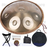 432Hz/440Hz Gold Handpan Drum with Steel Tongue for Yoga,Meditation Instrument,Beginner,Tambor Gift, 22 inch,9, 10,12,14,17notes
