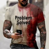 Bloody print men's T-shirt problem solved T-shirt fashion horror Halloween short sleeved top casual round neck oversized T-shirt