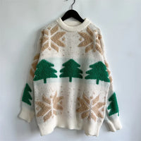 Women's Jacquard Round Neck Long Sleeve Thickened Knit Pullover Christmas Tree Design Autumn/winter New Style Sweater