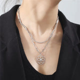 Skyrim Flower of Life Overlapping Six Ring Pendant Stainless Steel Necklace Women's Fashion Holy Mandala Talisman Jewelry Gift