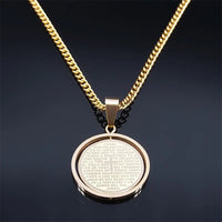 2024 New fashion Prayer Cross pendant necklace Stainless steel Spanish neutral style round pendant collar bone chain accessories