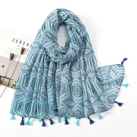 Ethnic Printed Cotton Hijab Viscose Tassels Scarf For Muslim Woman Hijabs Shawls Lady Soft Long Wraps Islim Headband Turban