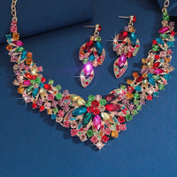 3PC Women's Wedding Season Fashion Luxury Flower Necklace Earrings Jewelry Set Suitable for Wedding Parties and Festival Gifts