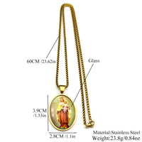 Virgin Mary Hold Baby Jesus Glass Medal Pendant Necklace for Women Men Stainless Steel Gold Color Catholic Amulet Chain Jewelry