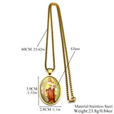 Virgin Mary Hold Baby Jesus Glass Medal Pendant Necklace for Women Men Stainless Steel Gold Color Catholic Amulet Chain Jewelry