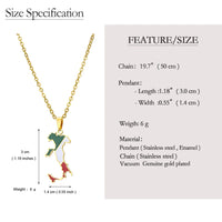 Italian map pendant stainless steel necklace famous ethnic style female niche design sense of light luxury geometric drip oil je