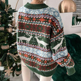 Y2k Style 2025 Winter Women Christmas Sweaters Allover Print Oversized Jumpers Full Sleeve Knitwear Warm Thick Knit Pullover Top