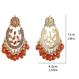 Bohemian Orange Resin Beaded Tassel Droplet Geometric Earrings Women Ethnic Vacation Fashion Jewelry