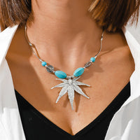 Ethnic Antique Silver Color Moon Choker Necklaces for Women Boho Turquoise Necklace Girls Party Jewelry Gifts