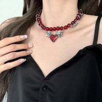 Luxurious Multi-Layer Red Beaded Flower Tassel Necklace Fashionable Choker High-End Clavicle Chain Jewelry Accessory