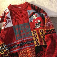 American Vintage Street Knit Sweater Christmas Long Sleeve Bear Pullover O Neck Loose Lazy Casual Top Harajuku Y2K Sweater