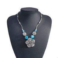 Ethnic Antique Silver Color Moon Choker Necklaces for Women Boho Turquoise Necklace Girls Party Jewelry Gifts