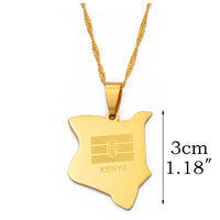 Anniyo Kenya Map Flag Pendant Necklaces For Women Girls African Jewelry Kenyans Stainless Steel  #002221