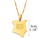 Anniyo Kenya Map Flag Pendant Necklaces For Women Girls African Jewelry Kenyans Stainless Steel  #002221